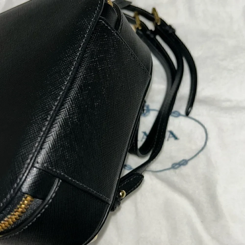 Authentic Prada Black Saffiano Lux Mini Odette Backpack